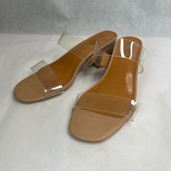 Ophelia Roe Nude Clear Straps Slip On Low Chunky Heel Sandal Size 7 - Picture 3 of 7